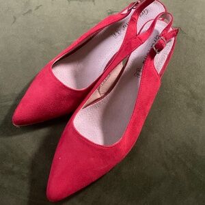 Sling Back Red Shoes Leather Insoles